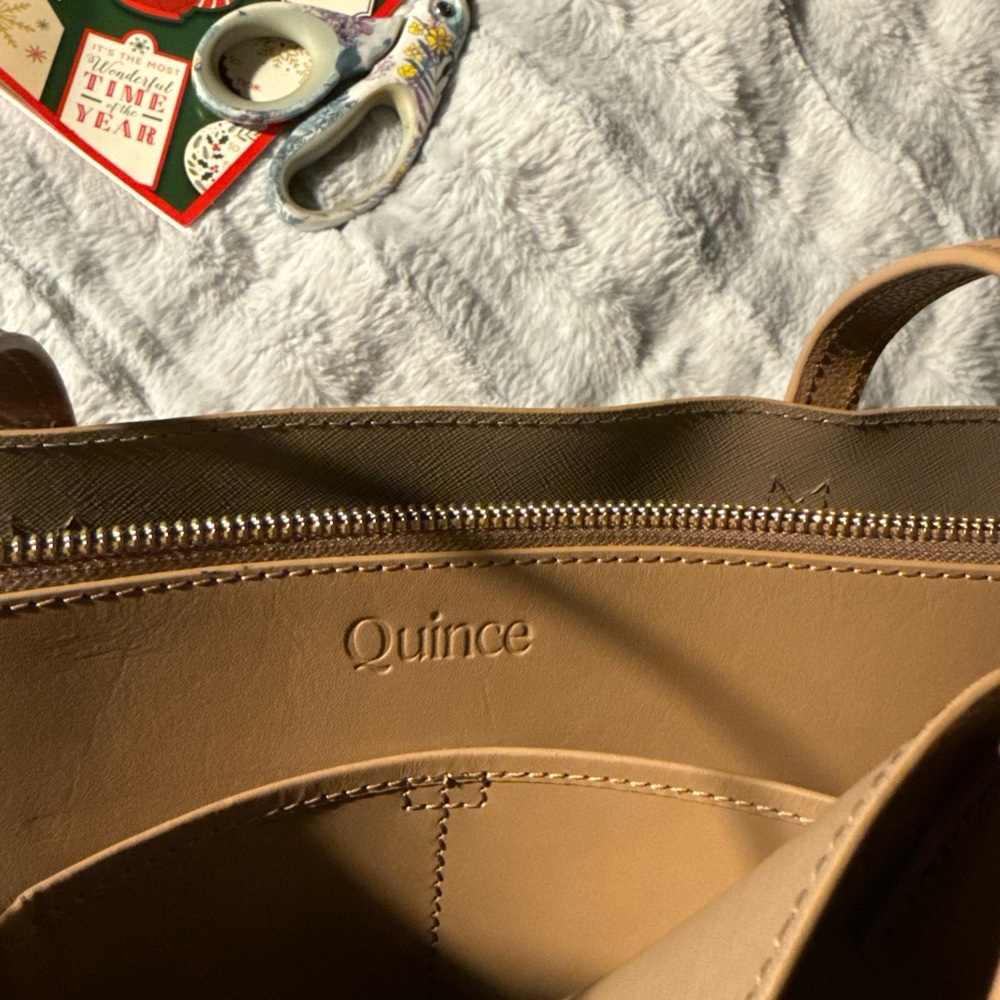 Quince Beige Leather Tote Bag